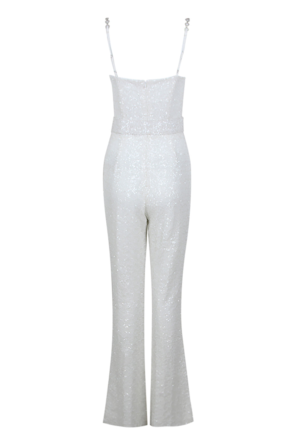 Crystal Strappy Sequin Jumpsuit in White