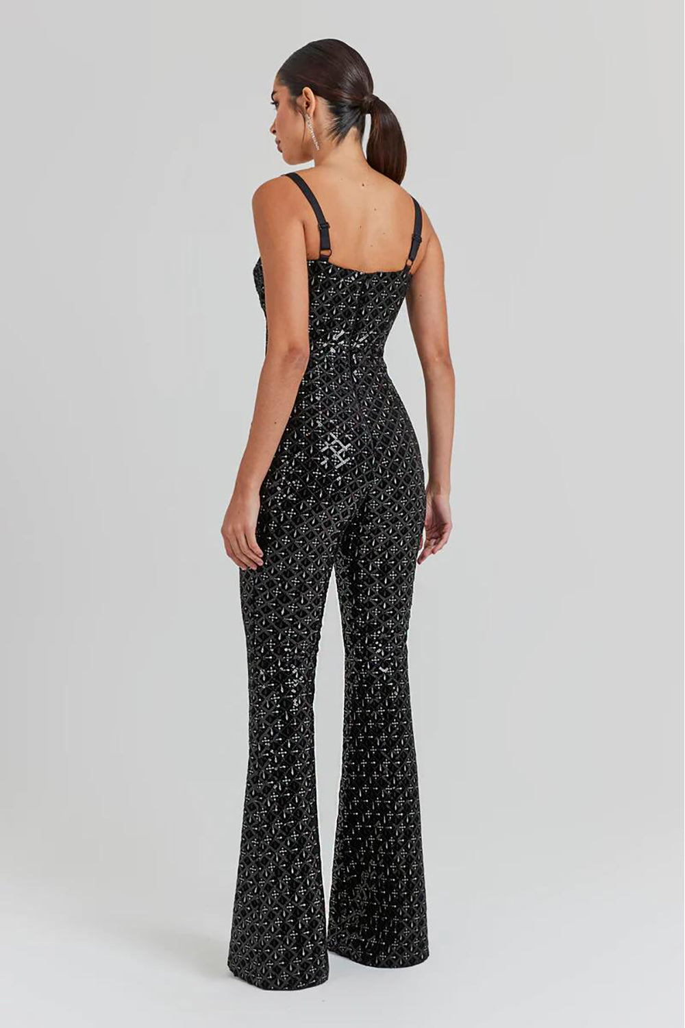 Crystal Strappy Sequin Purple Jumpsuit in Black