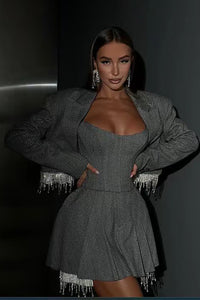 Robe blazer à franges et corset en cristal