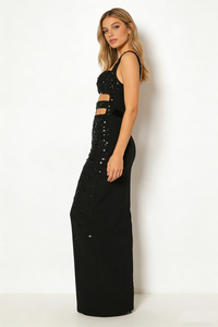 Crystal Sequin Cut Out Maxi Dress