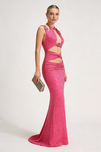 Crystal Embellished Cutout Maxi Dress