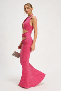 Crystal Embellished Cutout Maxi Dress