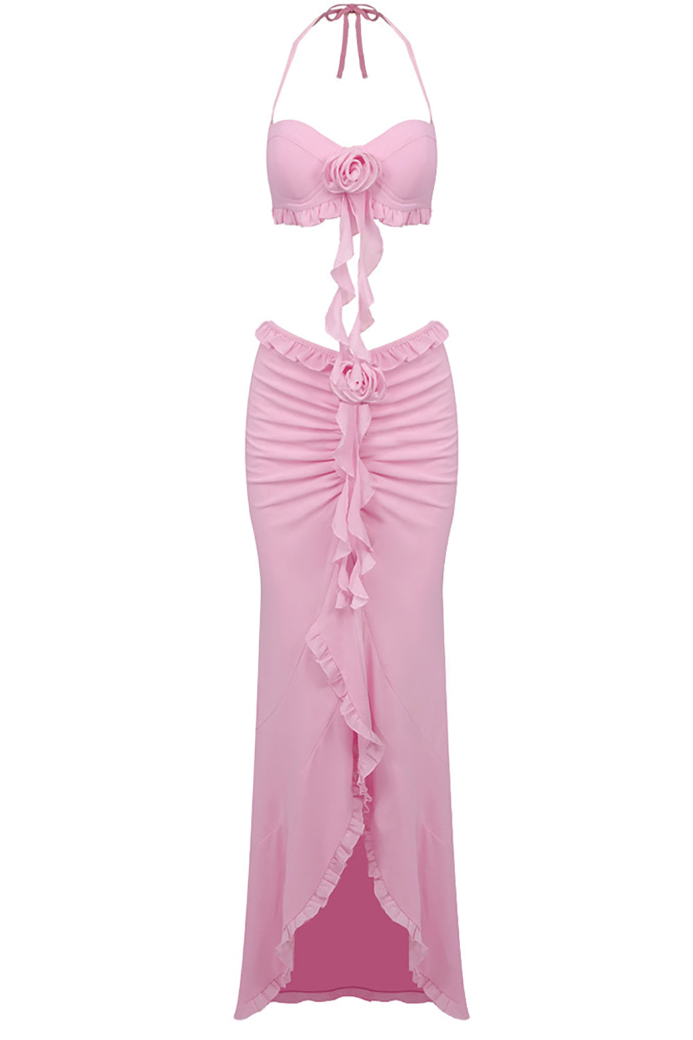 Cup Strap Tops And Maxi Skirts in Pink