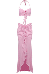 Cup Strap Tops And Maxi Skirts in Pink