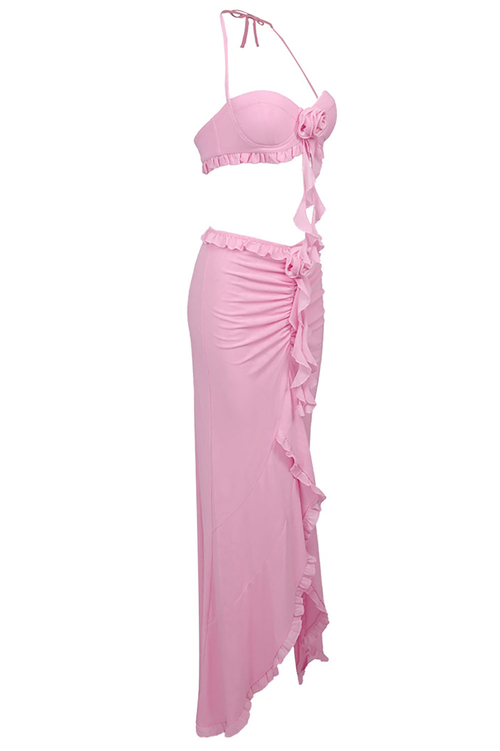 Cup Strap Tops And Maxi Skirts in Pink