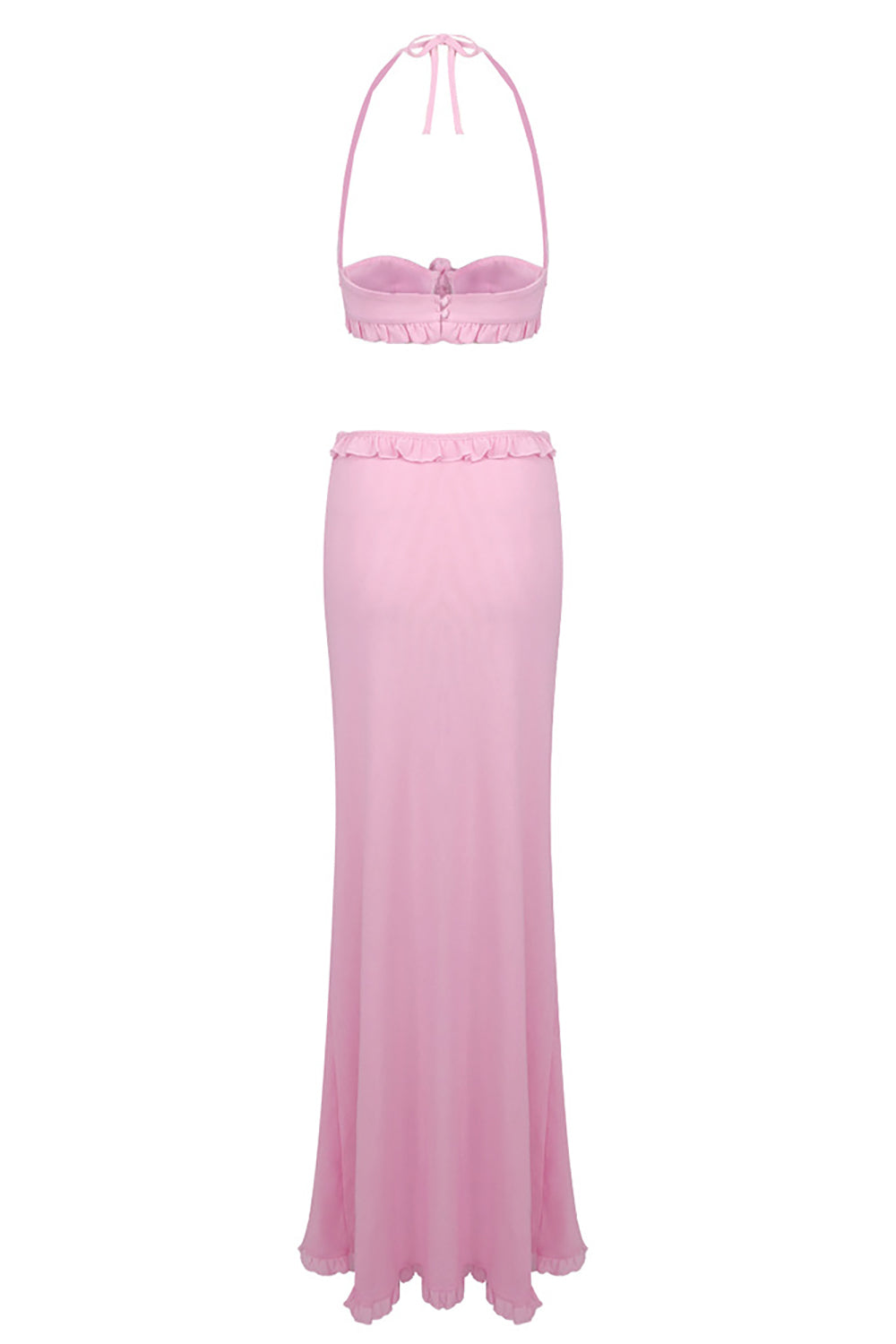 Cup Strap Tops And Maxi Skirts in Pink