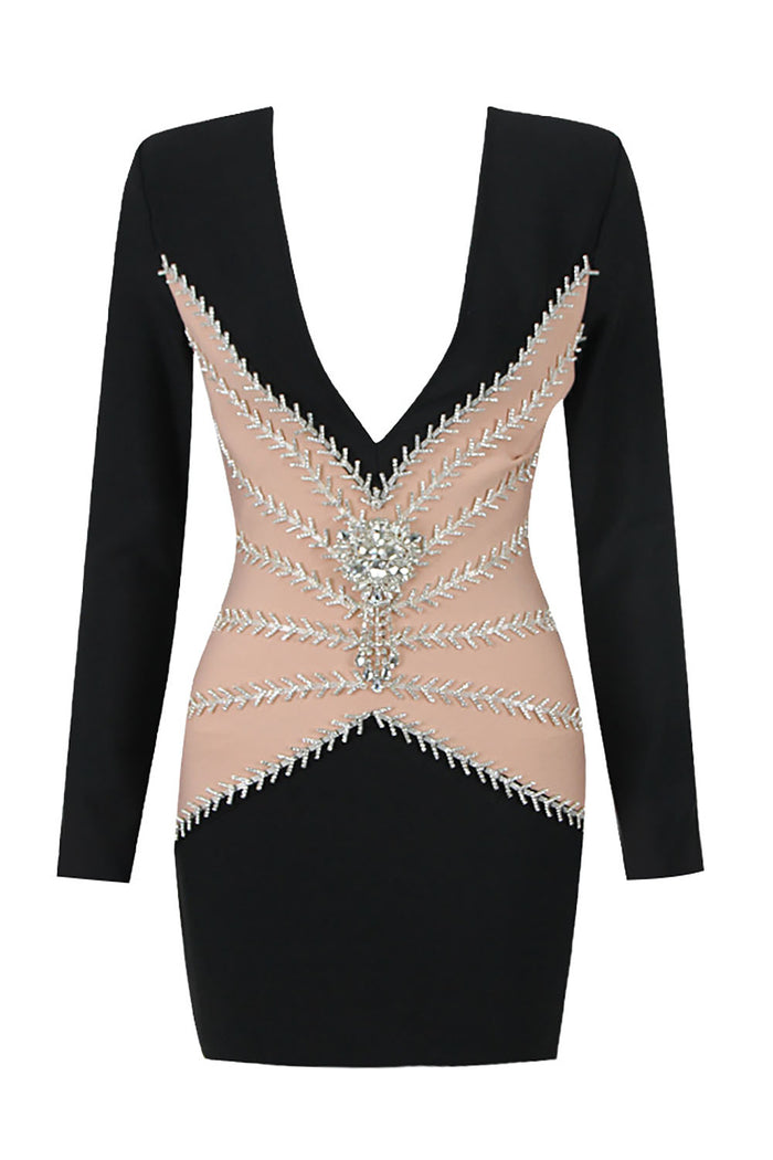 Deep V-Neck Beading Bandage Mini Dress – CHICIDA