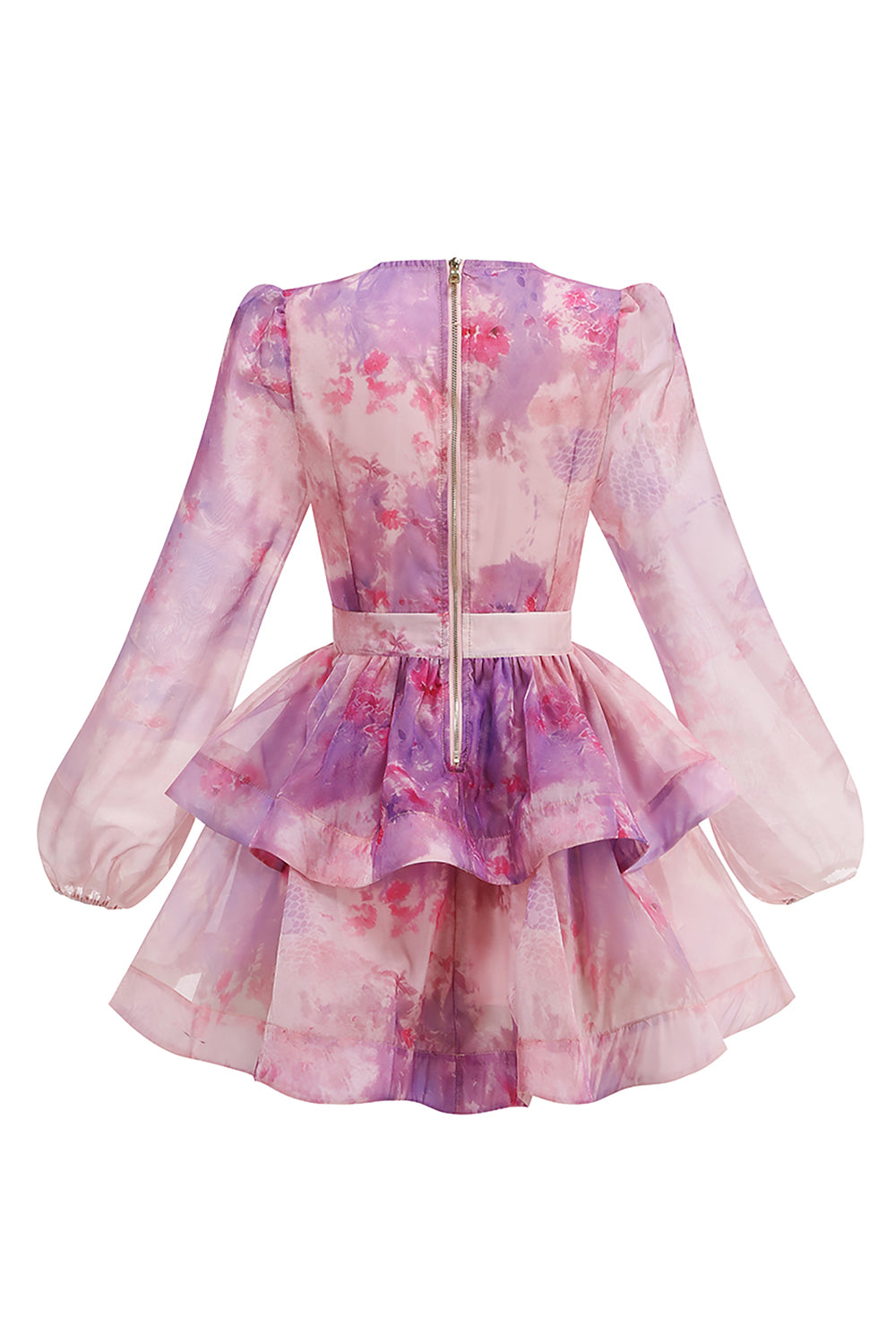 Deep V-Neck Floral Print Ruffled Mini Dress