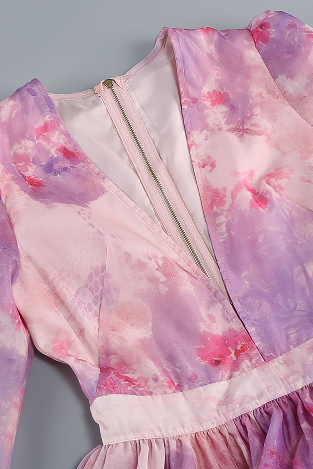 Deep V-Neck Floral Print Ruffled Mini Dress