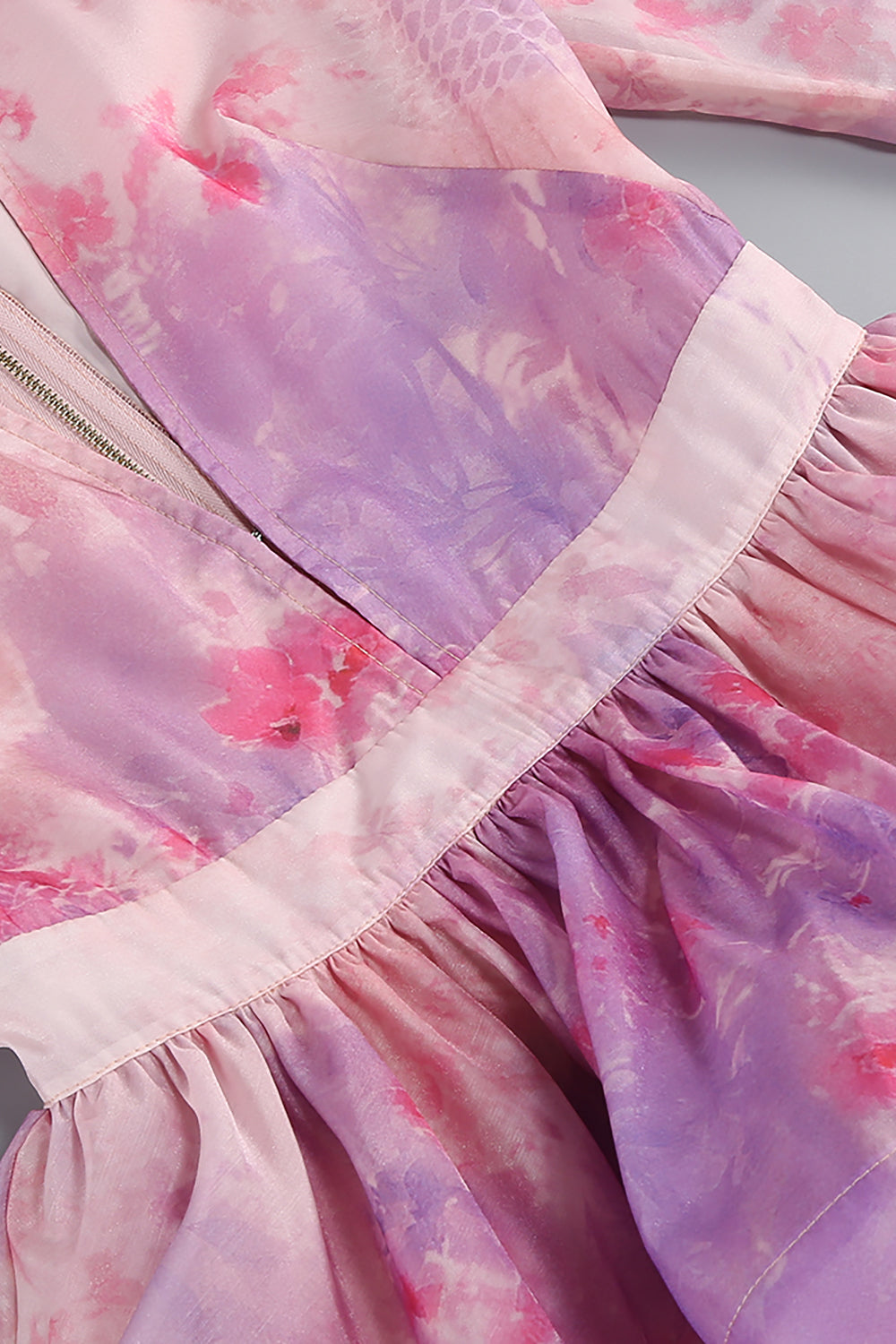 Deep V-Neck Floral Print Ruffled Mini Dress