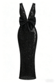 Deep V Bow Sequin Maxi Dress In Black