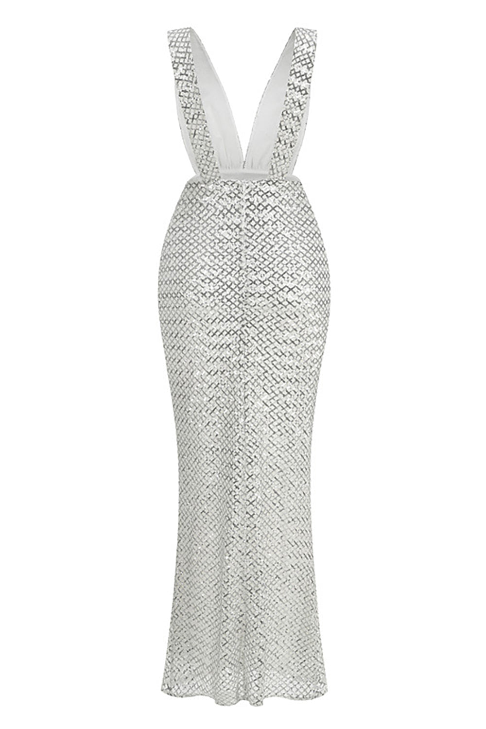 Deep V Bow Sequin Maxi Dress in White