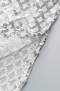 Deep V Bow Sequin Maxi Dress in White