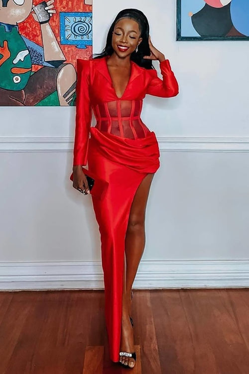 red dress with tail Red Long Faviana Simple Prom Dress