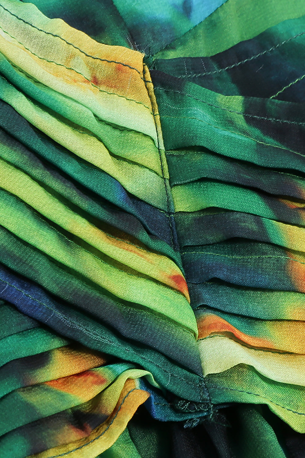 Robe longue en mousseline imprimée en V profond en vert
