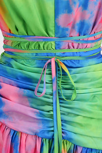 Robe imprimée en V profond multicolore