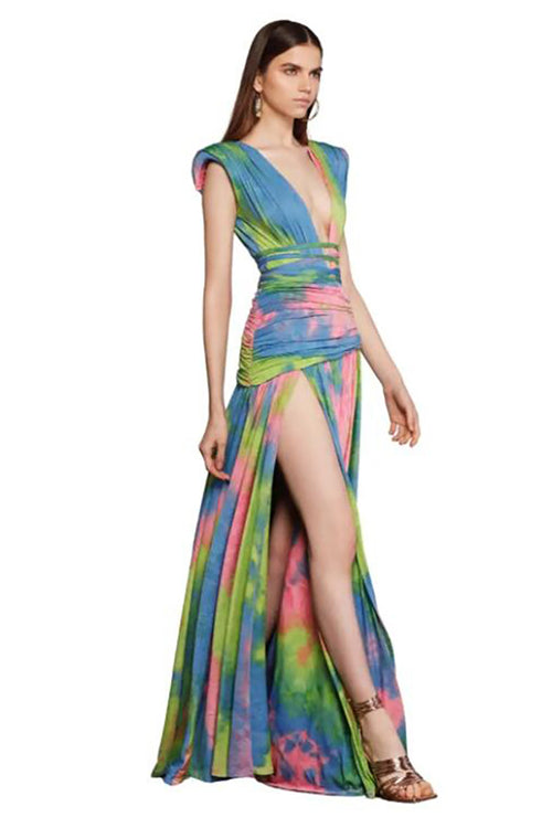 Deep V Printed Gown In Multicolor