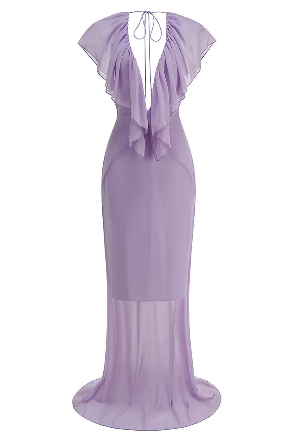 Deep V Ruffled Draped Maxi Dress in Lavander