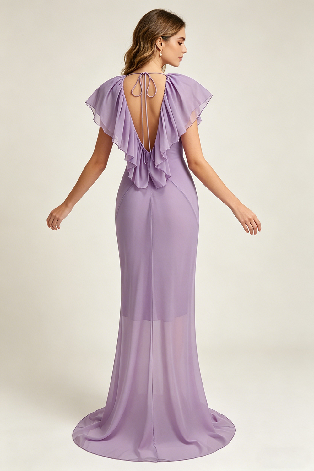Deep V Ruffled Draped Maxi Dress in Lavander