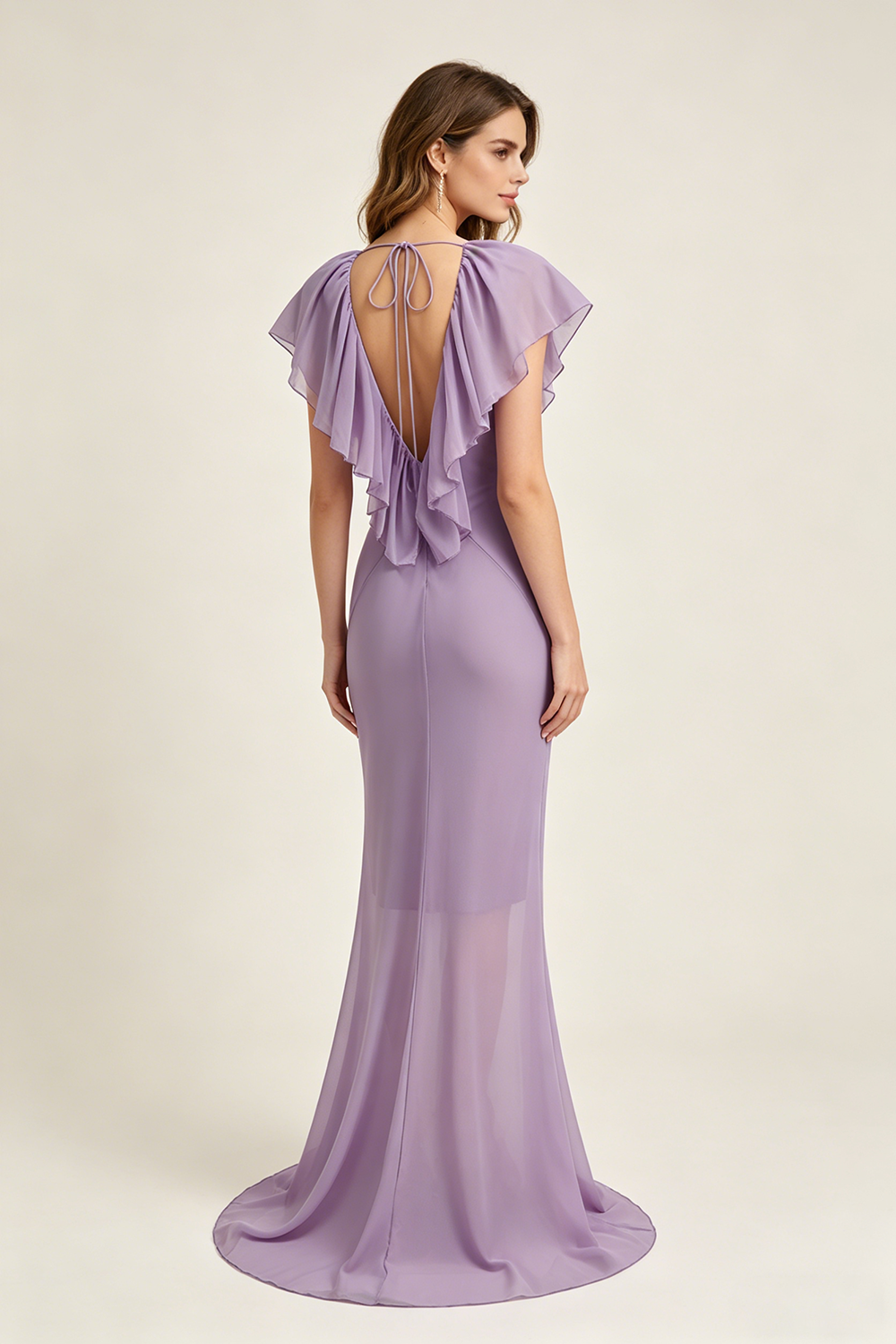 Deep V Ruffled Draped Maxi Dress in Lavander