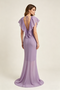Deep V Ruffled Draped Maxi Dress in Lavander