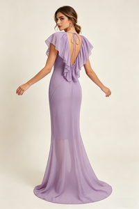 Deep V Ruffled Draped Maxi Dress in Lavander