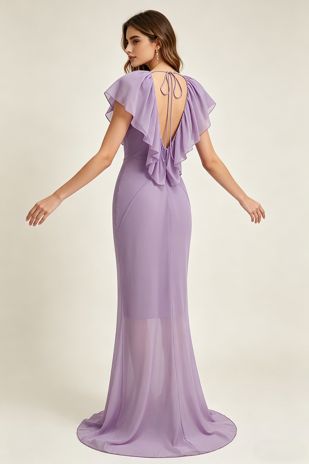 Deep V Ruffled Draped Maxi Dress in Lavander