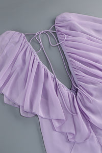 Deep V Ruffled Draped Maxi Dress in Lavander