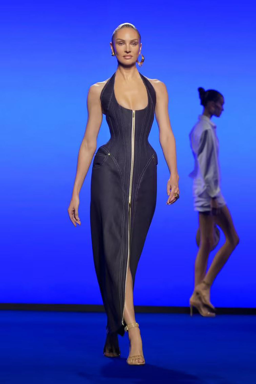 Denim Halterneck Corset Midi Dress