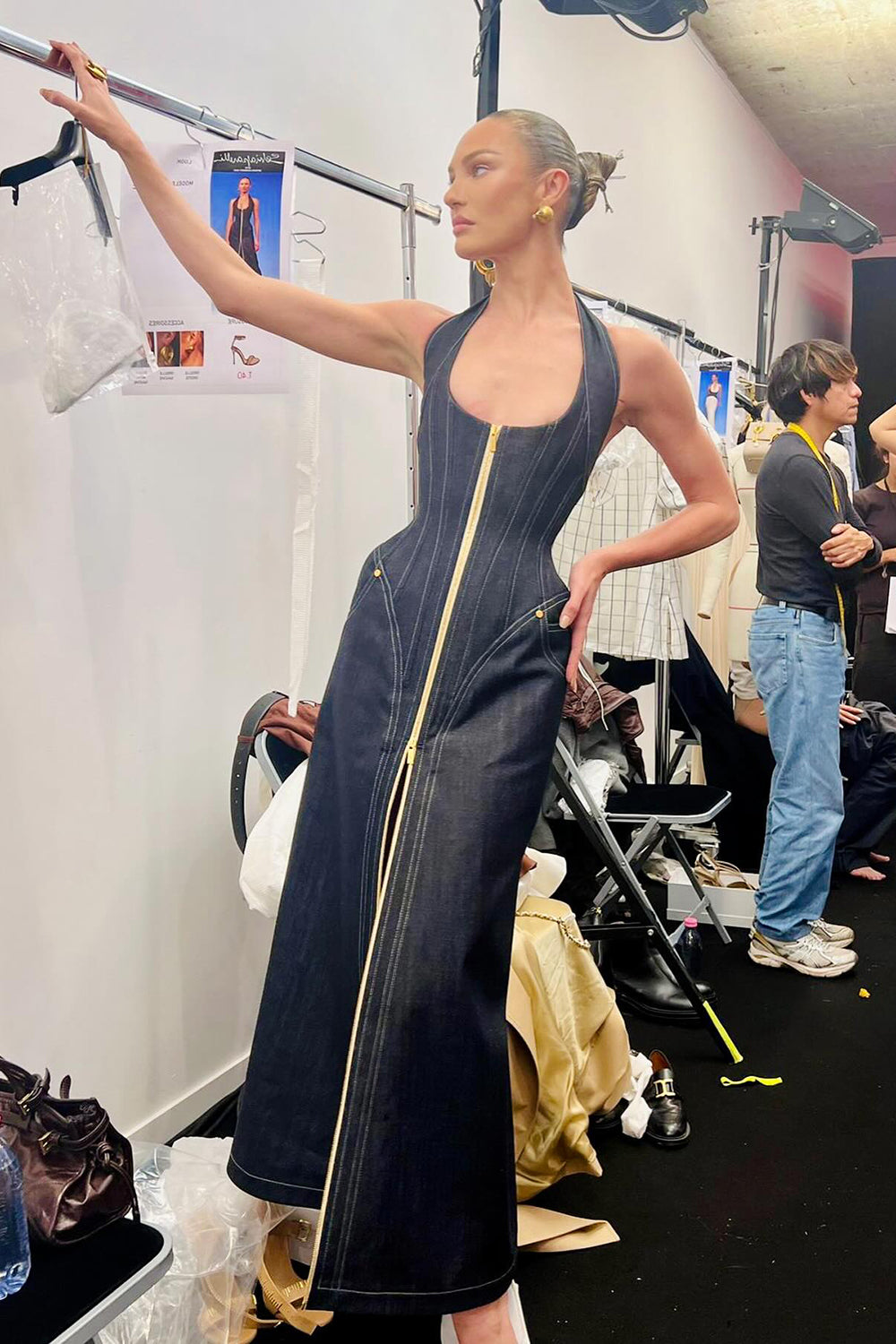 Denim Halterneck Corset Midi Dress