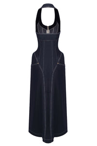 Denim Halterneck Corset Midi Dress