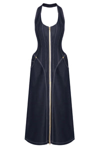 Denim Halterneck Corset Midi Dress
