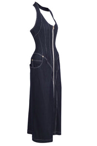 Denim Halterneck Corset Midi Dress