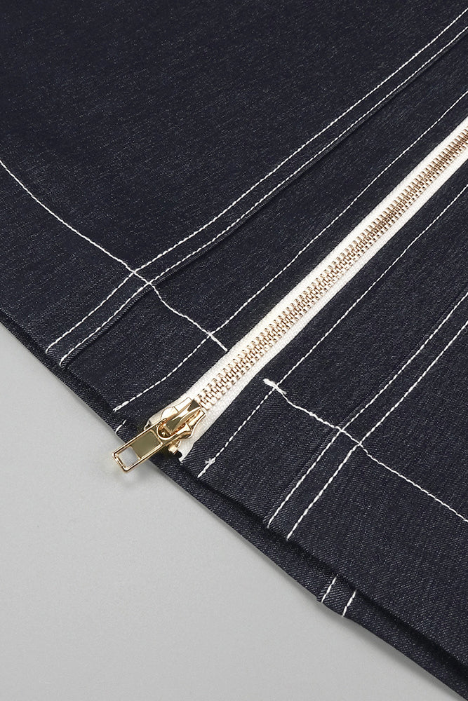 Denim Halterneck Corset Midi Dress