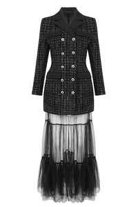 Double-breasted Clasp Coat Tulle Long Dress