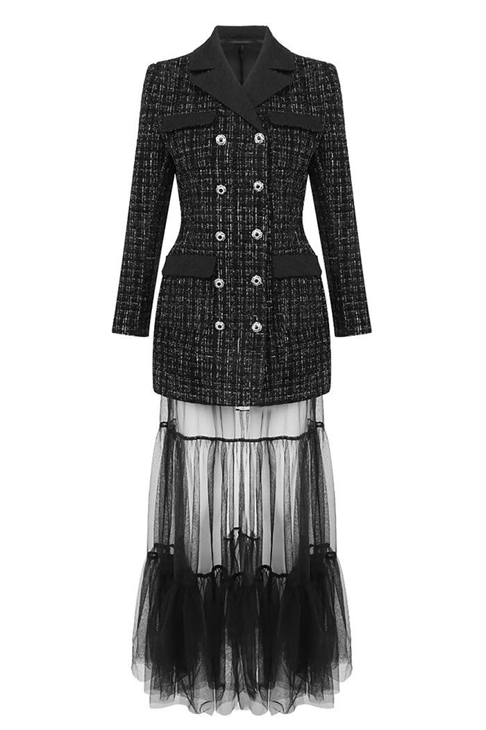 Double-breasted Clasp Coat Tulle Long Dress