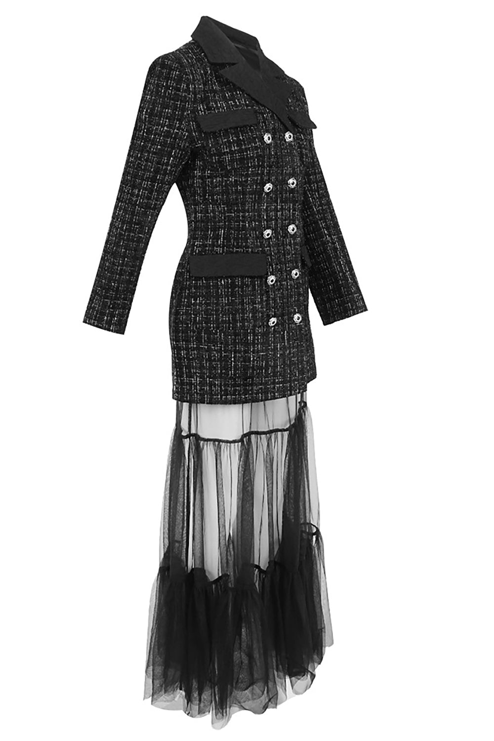 Double-breasted Clasp Coat Tulle Long Dress