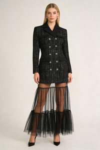 Double-breasted Clasp Coat Tulle Long Dress