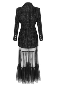 Double-breasted Clasp Coat Tulle Long Dress