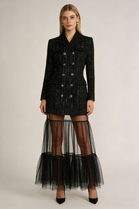 Double-breasted Clasp Coat Tulle Long Dress