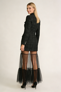 Double-breasted Clasp Coat Tulle Long Dress