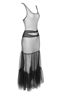 Double-breasted Clasp Coat Tulle Long Dress