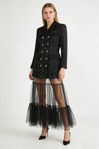 Double-breasted Clasp Coat Tulle Long Dress