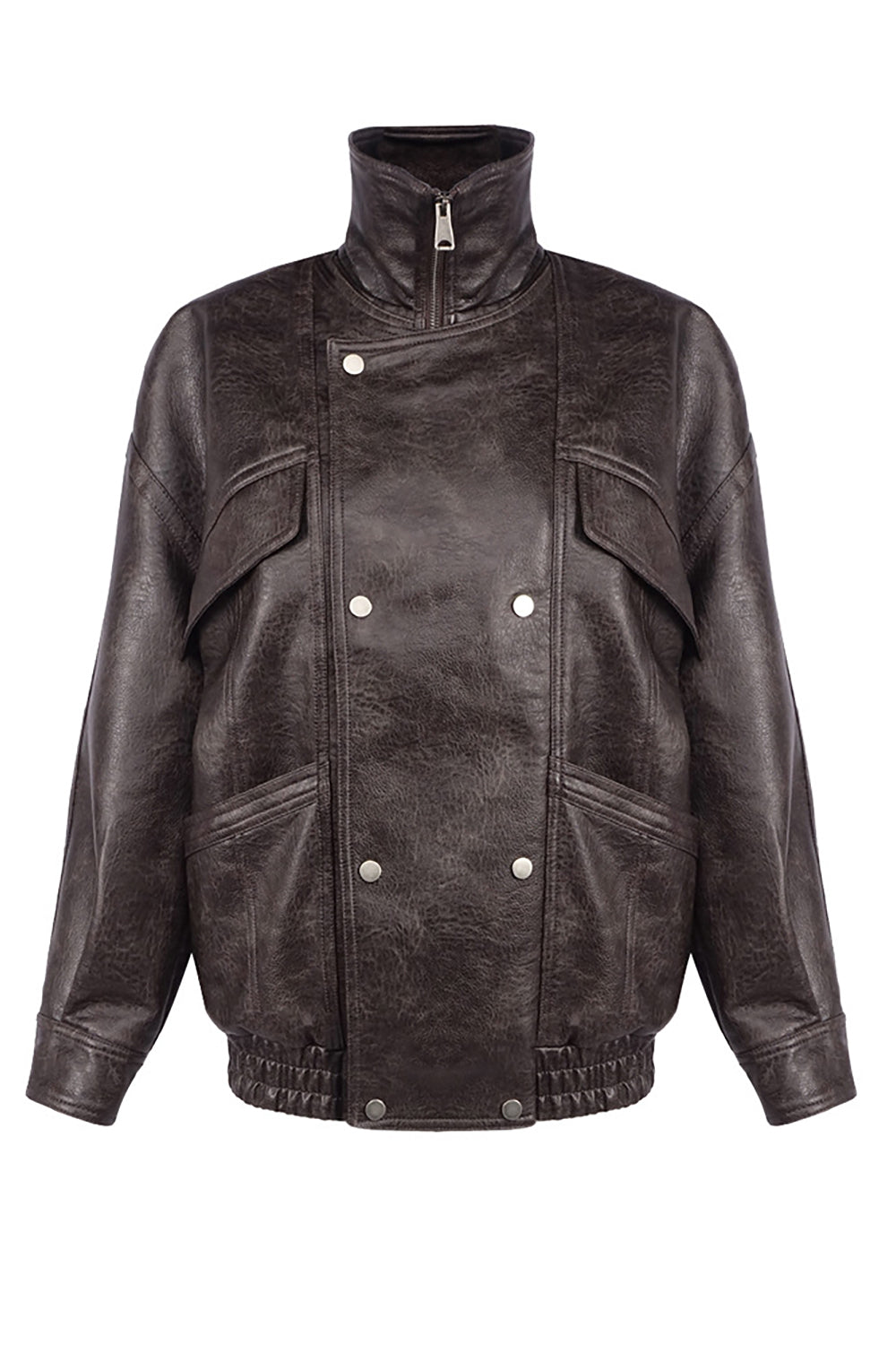 Double-breasted Leather Bomber Jacket