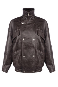 Double-breasted Leather Bomber Jacket