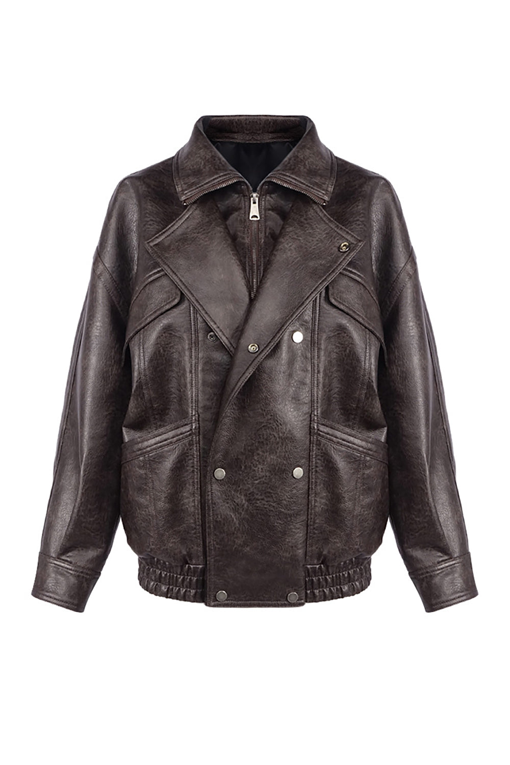 Double-breasted Leather Bomber Jacket