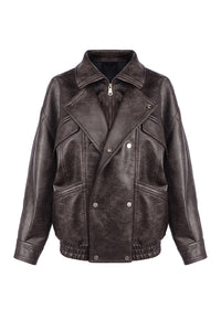 Double-breasted Leather Bomber Jacket