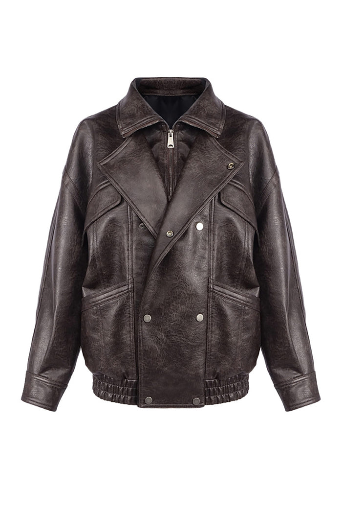 Double-breasted Leather Bomber Jacket