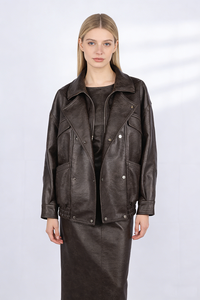 Double-breasted Leather Bomber Jacket