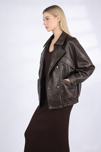 Double-breasted Leather Bomber Jacket